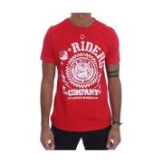 Rode Katoenen Riders Crewneck T-Shirt Frankie Morello , Red , Heren