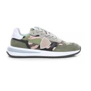 Army Fabric Sneakers met Suede Inzetstukken Philippe Model , Green , D...