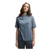 Luxe Zijden T-shirt met Asymmetrische Plooien Ahlvar Gallery , Blue , ...