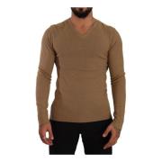 Bruine Wol V-hals Pullover Sweater Ermanno Scervino , Brown , Heren