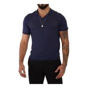 Navy Blue Linen Collared T-shirt Daniele Alessandrini , Blue , Heren