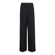 Zwarte Wijde Broek met Logo Tailleband Msgm , Black , Dames