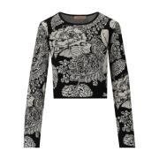 Zwart Jacquard Gebreide Crop Top Twinset , Black , Dames