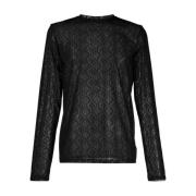 Zwart Moonagram Flocked Mesh Top Marine Serre , Black , Heren