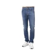 Slim Fit Gewassen Blauwe Jeans met Gele Stiksels Jacob Cohën , Blue , ...