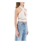 ribbed knit top with crossovereckline Msgm , White , Dames