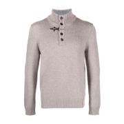 Button-Up High-Neck Sweater Fay , Brown , Heren