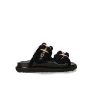 Sliders, Leren Sandaal Marni , Black , Dames