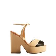 Platform Leren Sandalen Francesco Russo , Beige , Dames