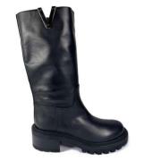 Zwarte leren Biker met zilveren V Via Roma 15 , Black , Dames