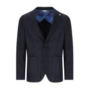 Blauwe Tartan Wollen Jas Manuel Ritz , Blue , Heren