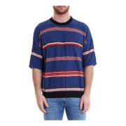 Multicolor Geribbeld Katoenen T-Shirt Roberto Collina , Blue , Heren