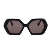 Zeshoekige zonnebril met gedurfd zwart montuur en lichtgrijze lenzen A...
