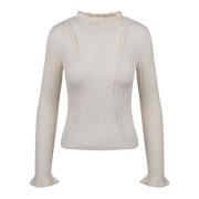 Riva Turtle Neck Top met Haakwerk Detail Sea NY , White , Dames