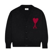 Zwarte Sweaters met Rode ADC Cardigan Ami Paris , Black , Heren