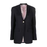 Klassieke Blauwe Wollen Blazer met Gestreepte Details Thom Browne , Bl...