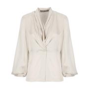 Beige V-Hals Ballonmouw Shirt D.Exterior , Beige , Dames