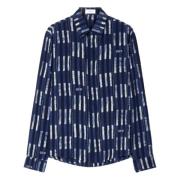 Blauwe Zijden Logo Print Overhemd Off White , Blue , Heren