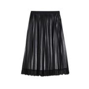 Geplooide Faux Leren Midi Rok Twinset , Black , Dames