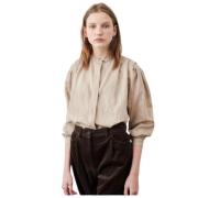 Wijdvallende Blouse met Mao Kraag Sessun , Beige , Dames