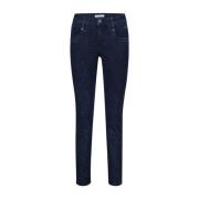 Slim Fit Hoge Taille Paisley Denim Jeans Red Button , Blue , Dames