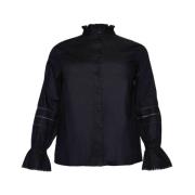 Frill Shirt in Zwart Only Carmakoma , Black , Dames