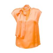 Mouwloze Satijnen Blouse met Viscose Sjaal Nenette , Orange , Dames