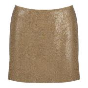 Gouden Zijden A-Lijn Mini Rok Nué , Beige , Dames