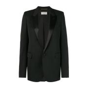 Tube Tuxedo Jacket In Grain De Poudre Saint Laurent , Black , Dames