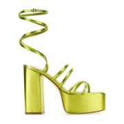 Zuurgroene Leren Hoge Hak Sandalen Paris Texas , Green , Dames