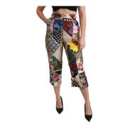 Silk Multicolor Print High Waist Cropped Pants Dolce & Gabbana Pre-own...