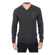 Grijze V-hals Pullover Sweater Ermanno Scervino , Gray , Heren