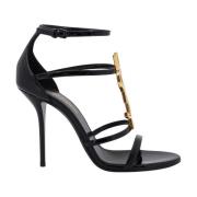 Zwarte Leren Sandalen met Verstelbare Enkelband Saint Laurent , Black ...