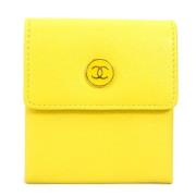 Tweedehands Gele Leren Chanel Portemonnee Chanel Vintage , Yellow , Da...