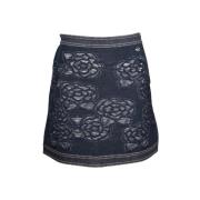Tweedehands Katoenen Shorts-Rokken, Chanel Floral Motif Denim Mini Rok...