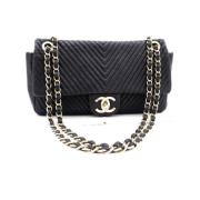 Tweedehands Zwarte Leren Chanel Schoudertas Chanel Vintage , Black , D...