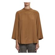 Bruine Zijden Blouse met Hoge Kraag Sea NY , Brown , Dames