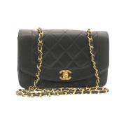 Tweedehands Zwarte Leren Flap Tas Chanel Vintage , Black , Dames