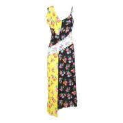 All-over print multicolor dress by Msgm; features an asymmetrical desi...