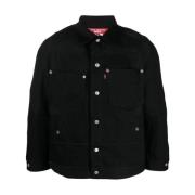 Zwarte Knoopsluiting Katoenen Overhemd Jas Junya Watanabe , Black , He...