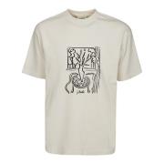 Wit Katoenen T-Shirt met Print Drole de Monsieur , Beige , Heren