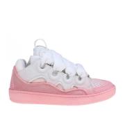 Wit en Roze Leren Curb Sneakers Lanvin , Pink , Dames