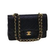 Tweedehands Zwarte Leren Chanel Flap Tas Chanel Vintage , Black , Dame...