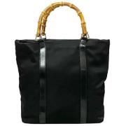 Tweedehands Canvas Gucci Bamboo Zwarte Tas Gucci Vintage , Black , Dam...