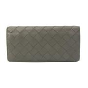 Tweedehands Grijze Leren Bottega Veneta Portemonnee Bottega Veneta Vin...