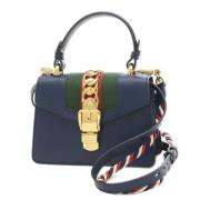 Pre-owned Leather handbags Gucci Vintage , Blue , Dames