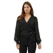 Zwarte Wikkelblouse met Mooie Details Moves , Black , Dames