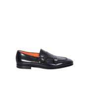 Zwarte Leren Loafers met erstelbare Gespsluiting Santoni , Black , Her...