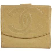 Vintage Leren Portemonnee Chanel Vintage , Beige , Dames