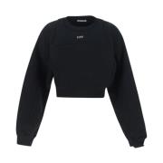 Zwart Logo Geborduurd Cropped Sweatshirt Off White , Black , Dames